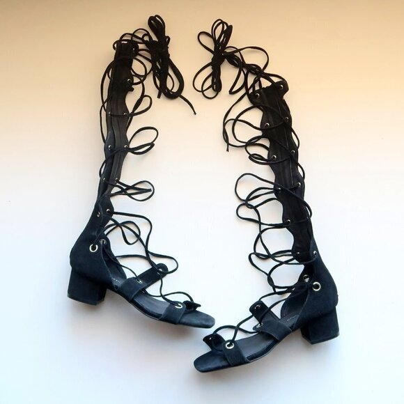 Jeffrey Campbell Bryndis Black Suede Leather Block Heel Lace-up Gladiator Sandal - Picture 13 of 13